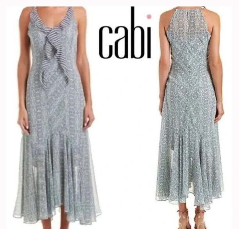 Cabi Garden Party Maxi Dress Floral Morocco Blue Green Sleeveless size 2